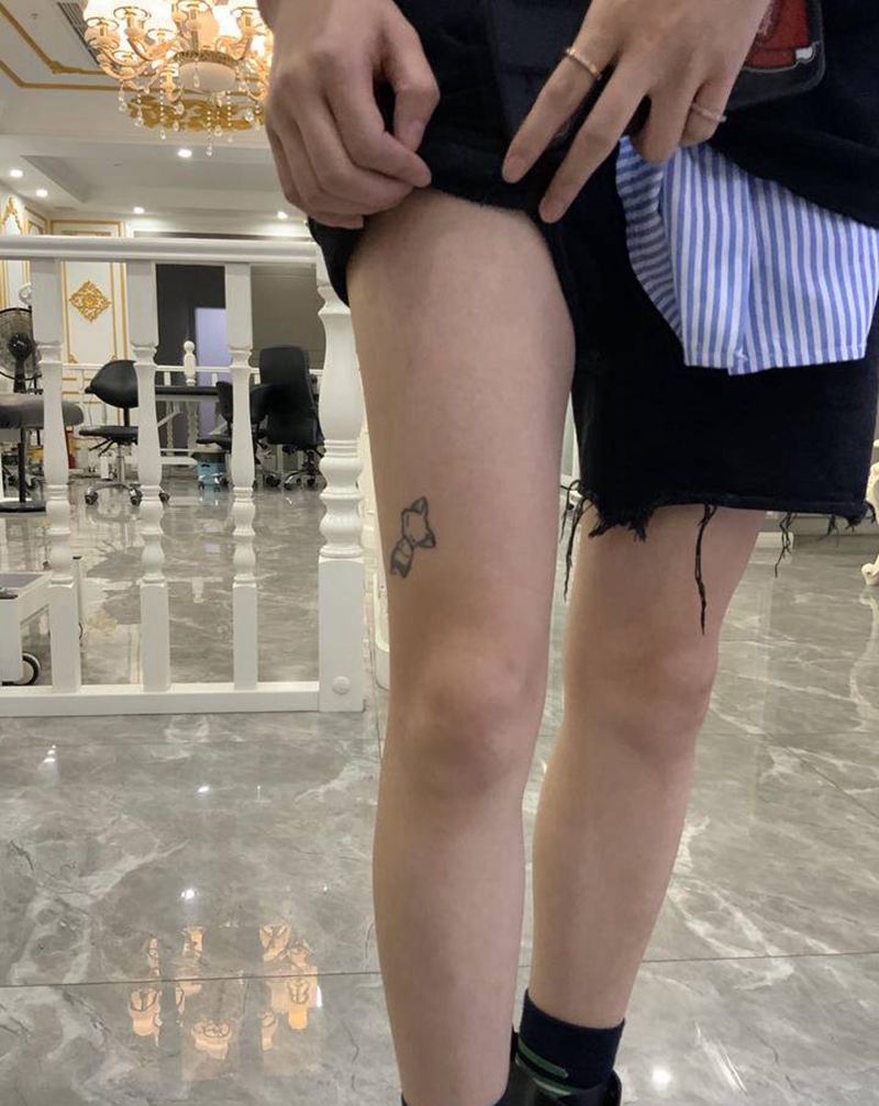 家有萌宠纹身图片_腿部欧美写实Old School纹身图案