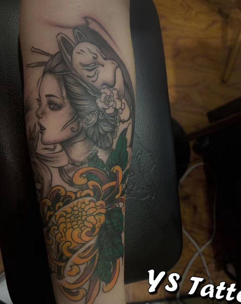 艺妓@菊（遮盖）纹身图片_手臂纹身图案