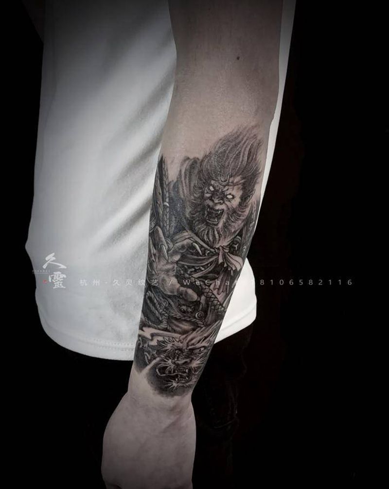 大圣纹身图片_手臂新传统纹身图案