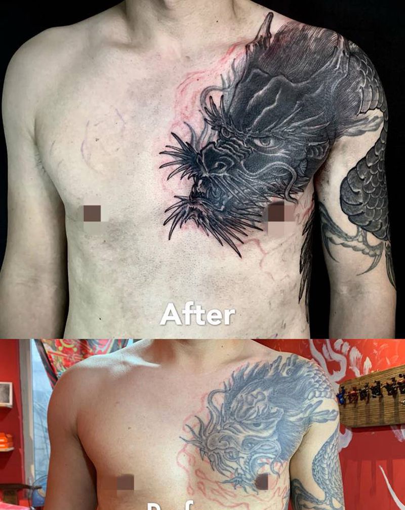 前胸遮盖，待做细节背景纹身图片_胸部肩部新传统纹身图案