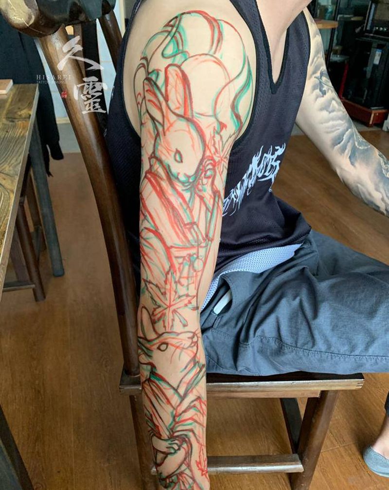 原创花臂开扎纹身图片_手臂老传统纹身图案