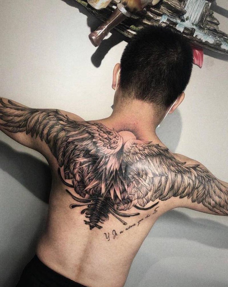 盖中盖纹身图片_背部纹身图案