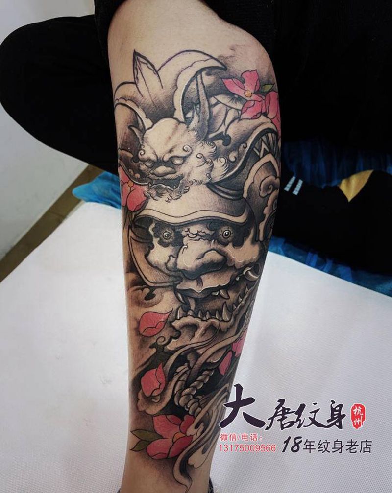 鬼舞士纹身图片_腿部图腾老传统纹身图案