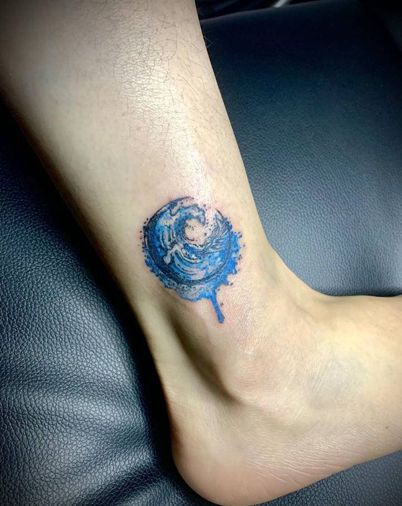 泼墨水彩纹身图片_脚部水彩纹身图案