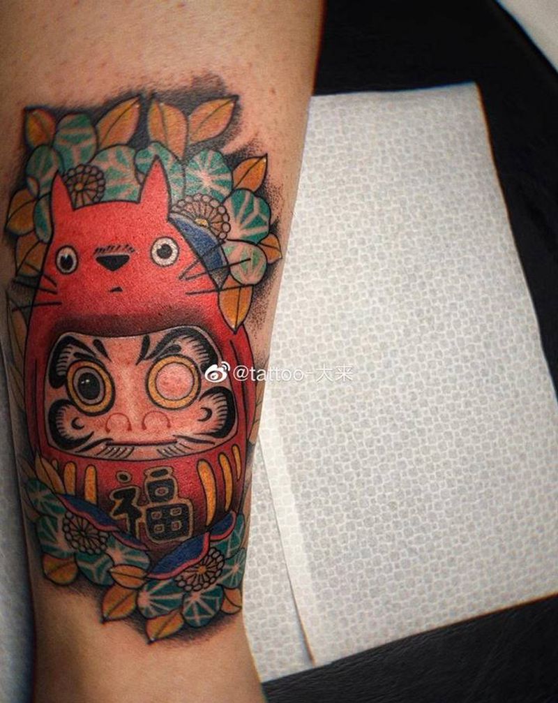 达摩蛋纹身图片_腿部纹身图案