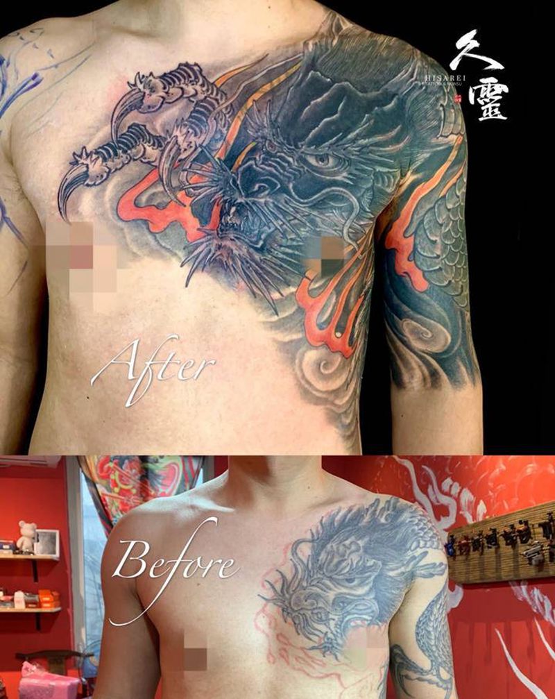 大面积遮盖纹身图片_胸部肩部新传统纹身图案