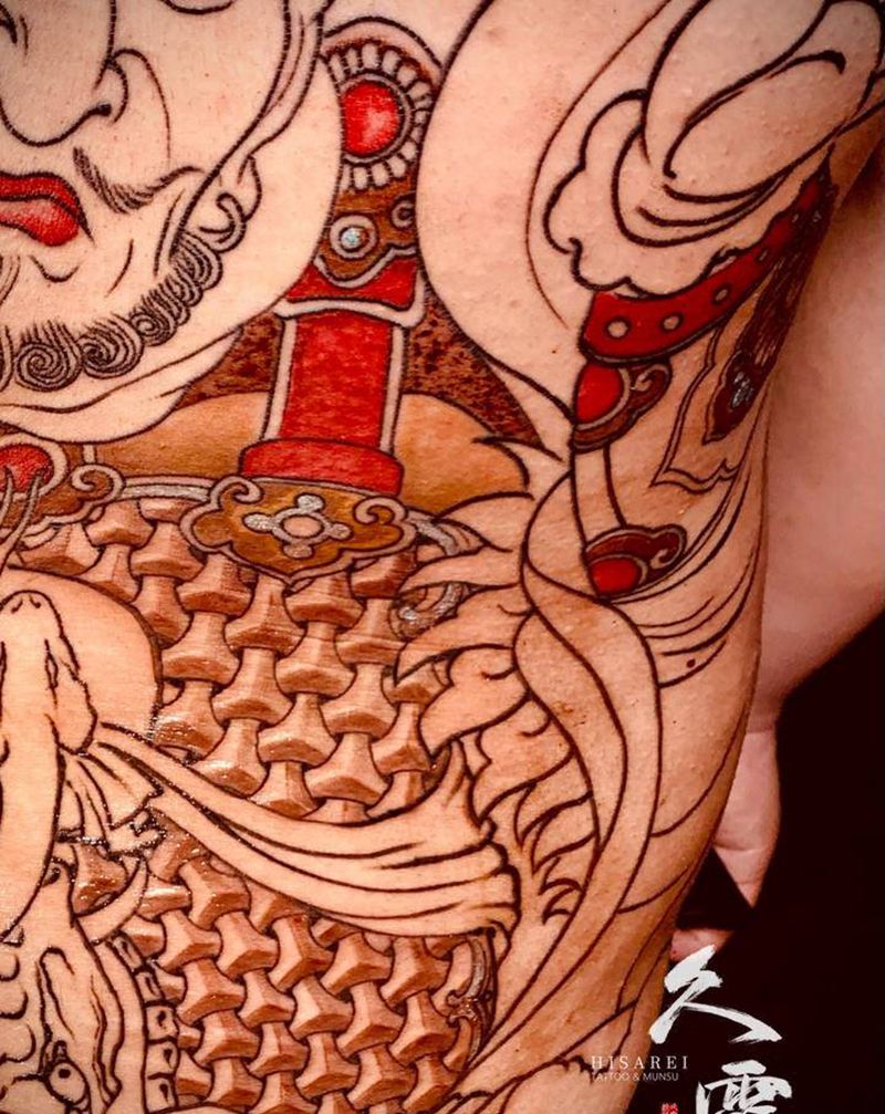 广目天王局部未完待续纹身图片_背部新传统纹身图案