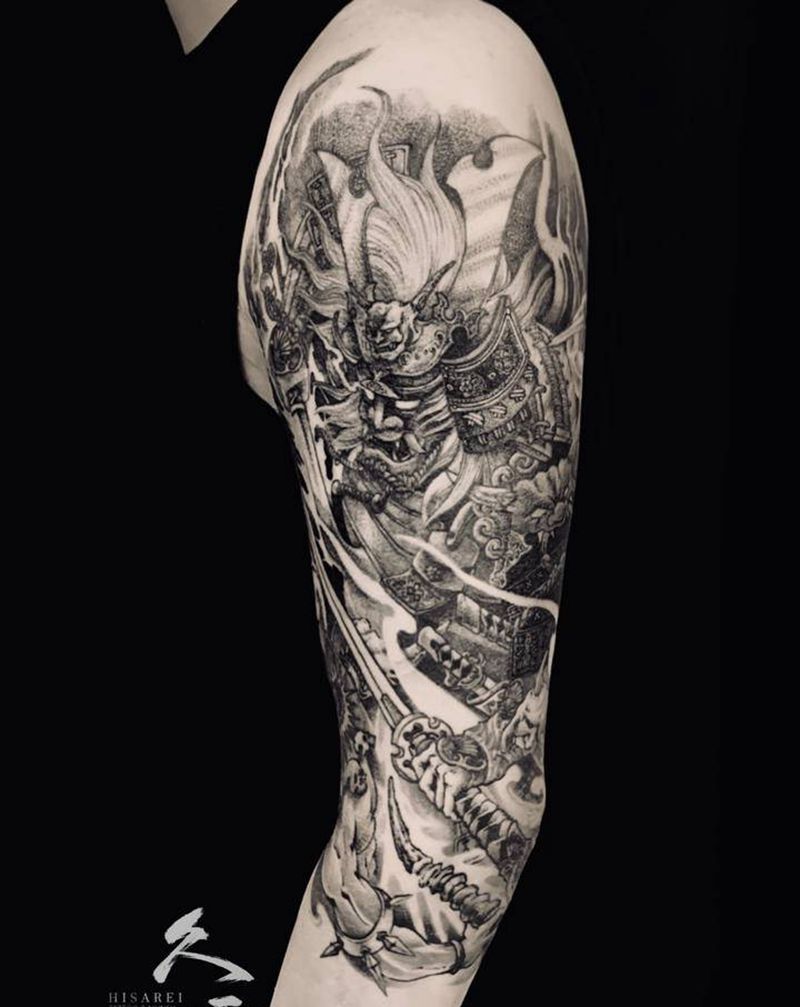 鬼武士纹身图片_手臂新传统纹身图案