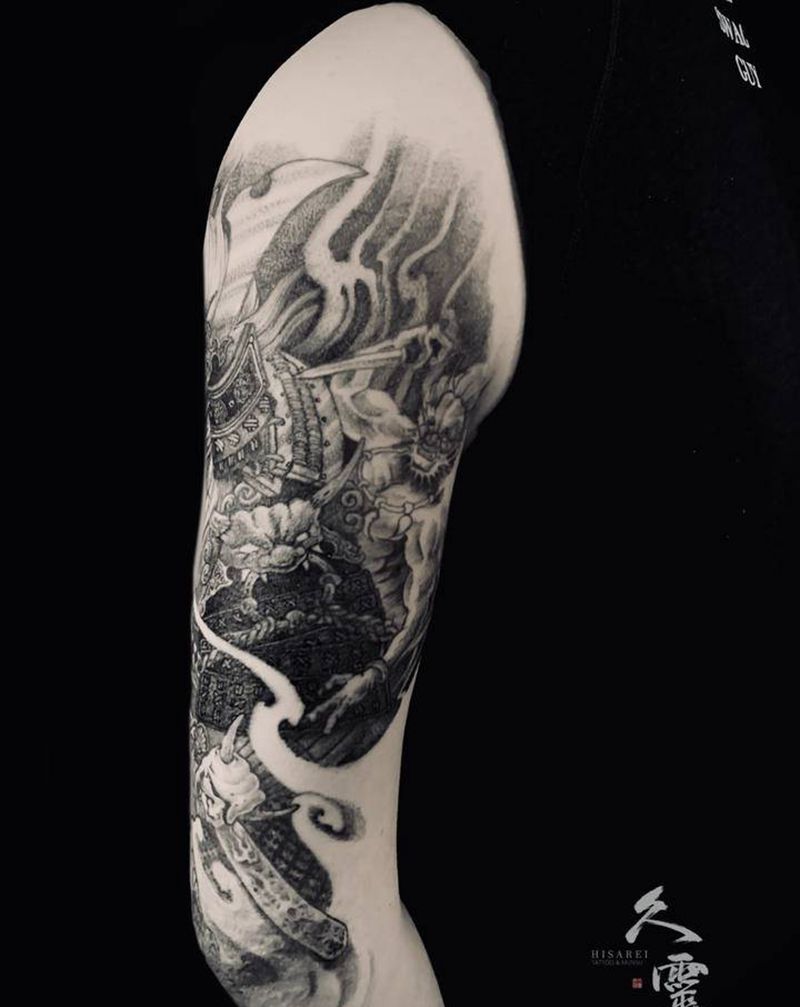 鬼武士纹身图片_手臂新传统纹身图案