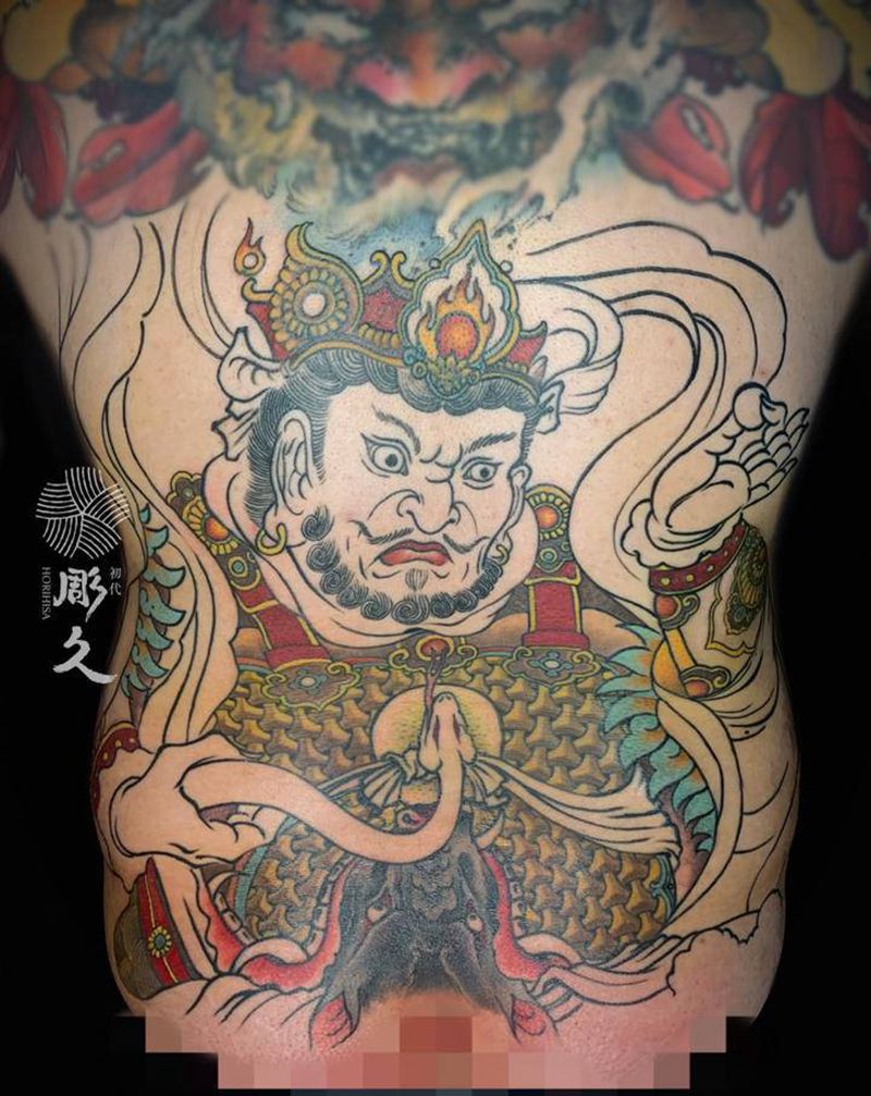 广目天王满背拼接未完待续纹身图片_背部新传统纹身图案