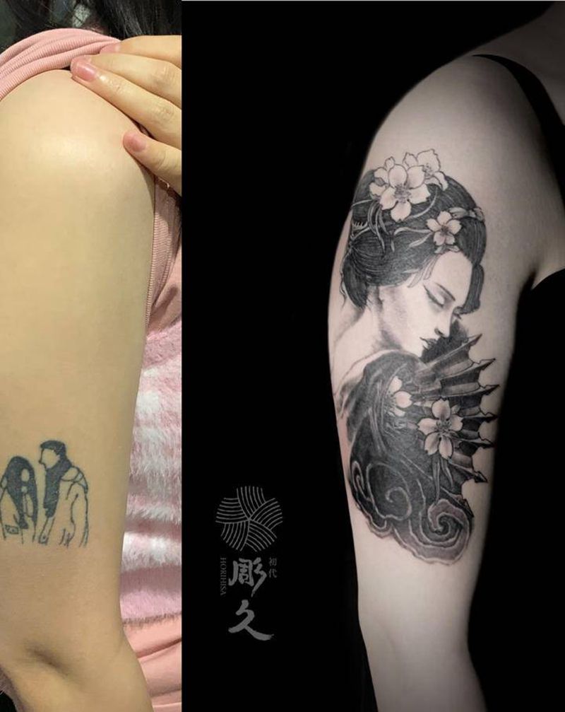 五分袖半胛遮盖，未完待续纹身图片_手臂欧美写实纹身图案