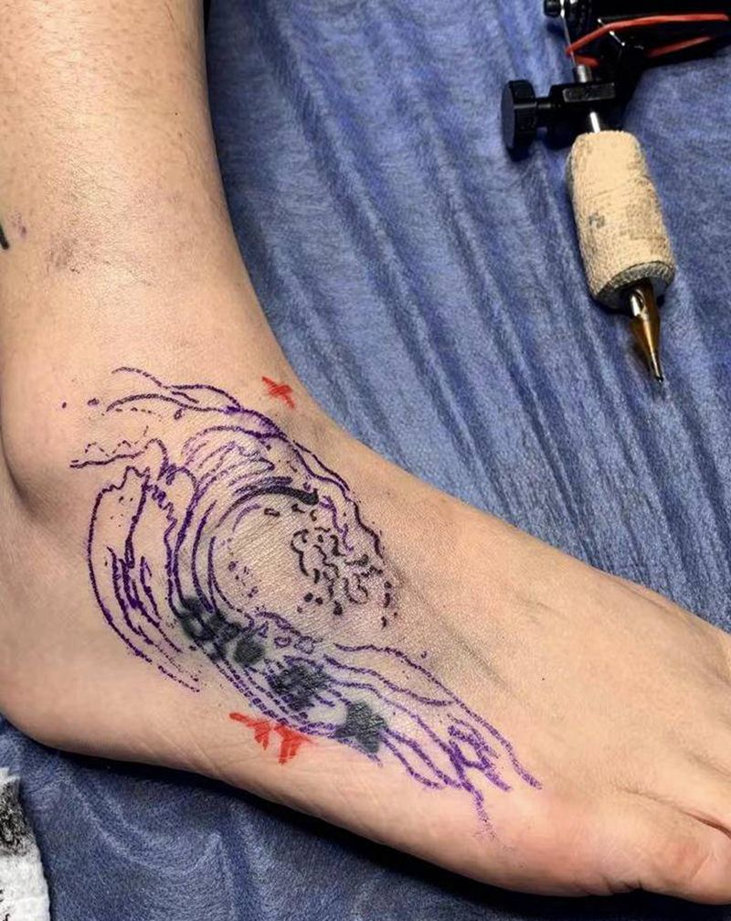 遮盖不开心纹身图片_脚部新传统水彩纹身图案