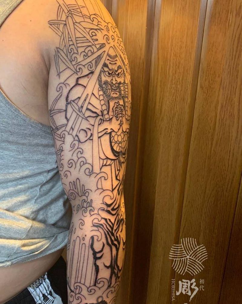 原创达摩图二回合结束纹身图片_手臂老传统纹身图案