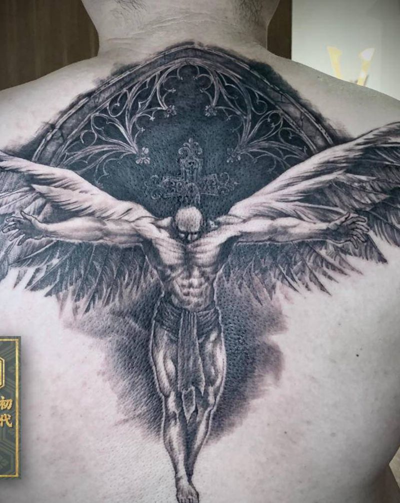 原创遮盖，待做细节纹身图片_背部欧美写实纹身图案