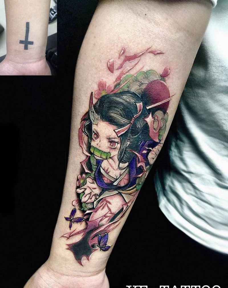 鬼灭之刃-弥豆子纹身图片_手臂纹身图案