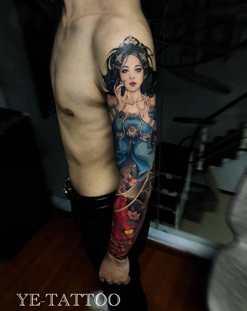 般若艺妓纹身图片_手臂老传统纹身图案