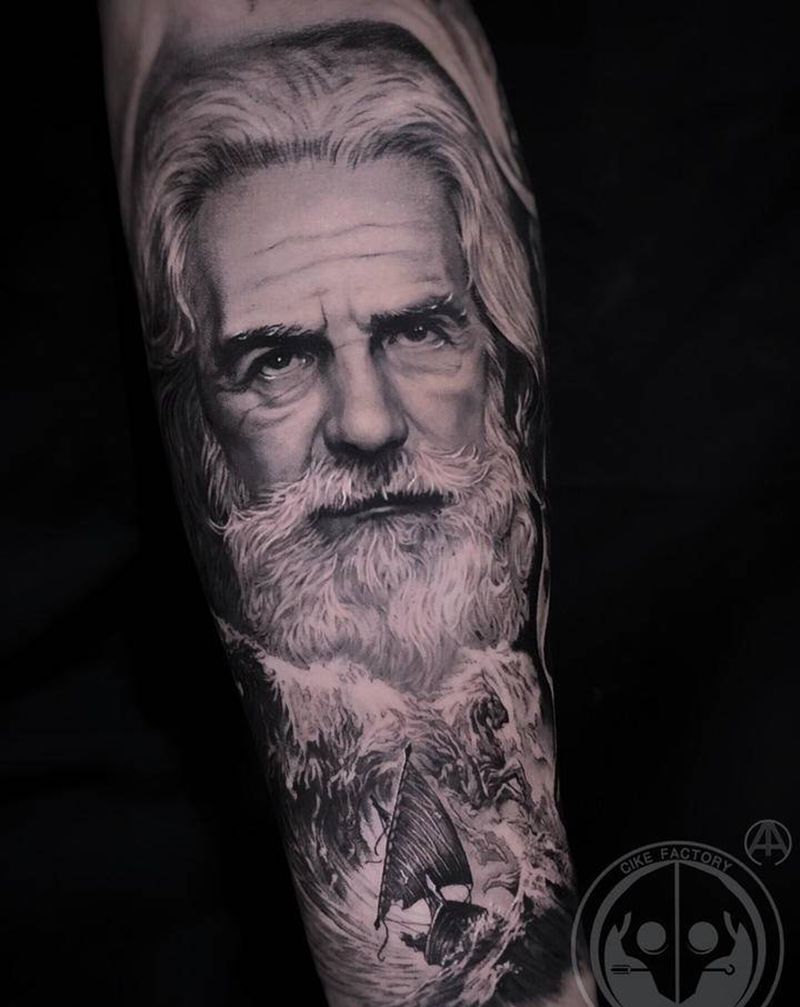 海神纹身图片_手臂欧美写实波塞冬海神纹身图案