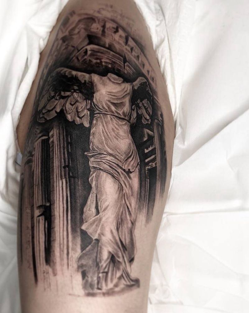 胜利女神纹身图片_腿部欧美写实纹身图案