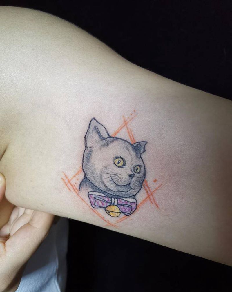 猫纹身图片_手臂New School纹身图案