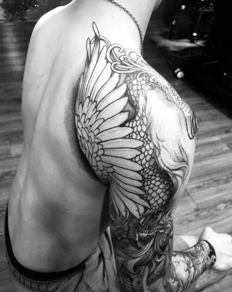 凤凰半成品纹身图片_肩部手臂新传统纹身图案