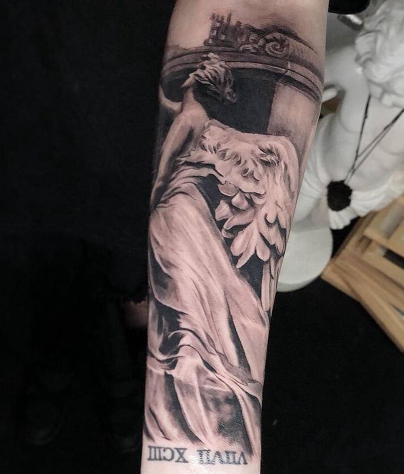 天使纹身图片_手臂欧美写实纹身图案