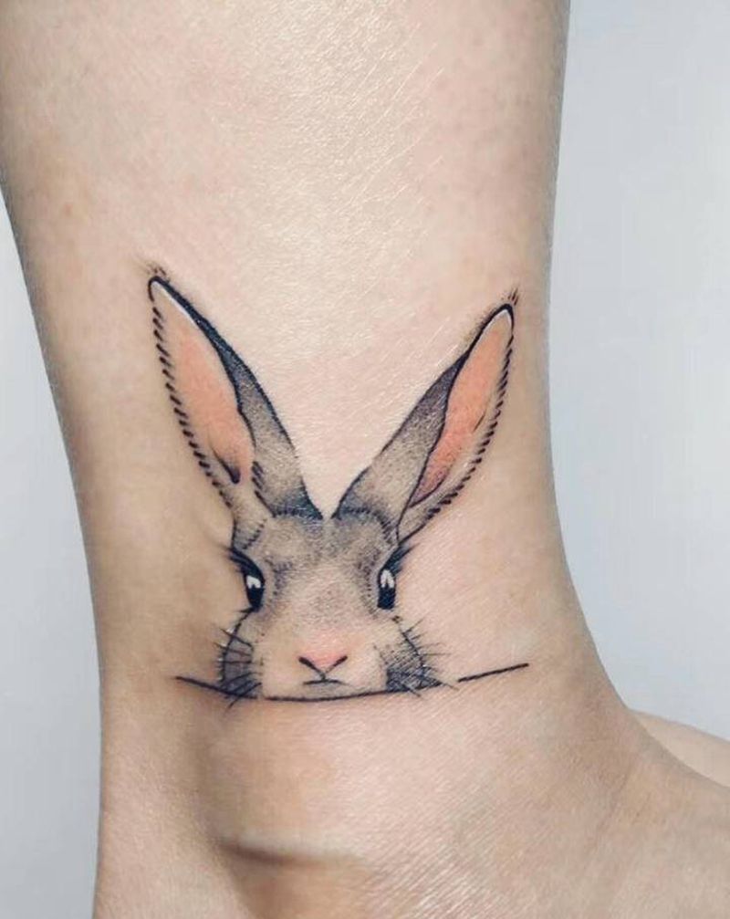 小兔几小喵咪什么的纹身图片_腿部New School纹身图案