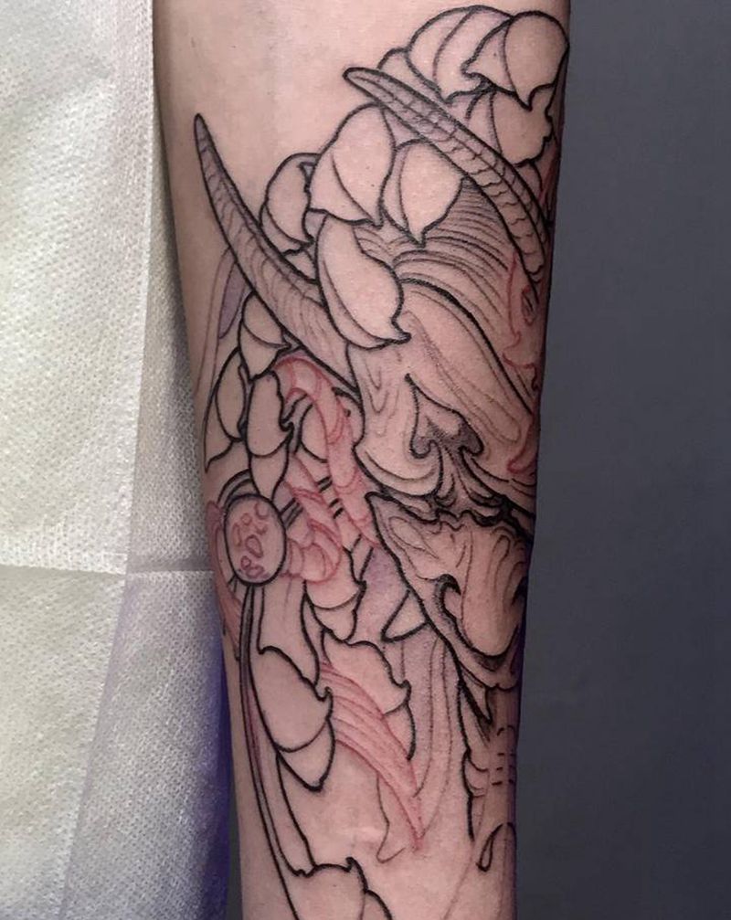 般若线条纹身图片_新传统纹身图案