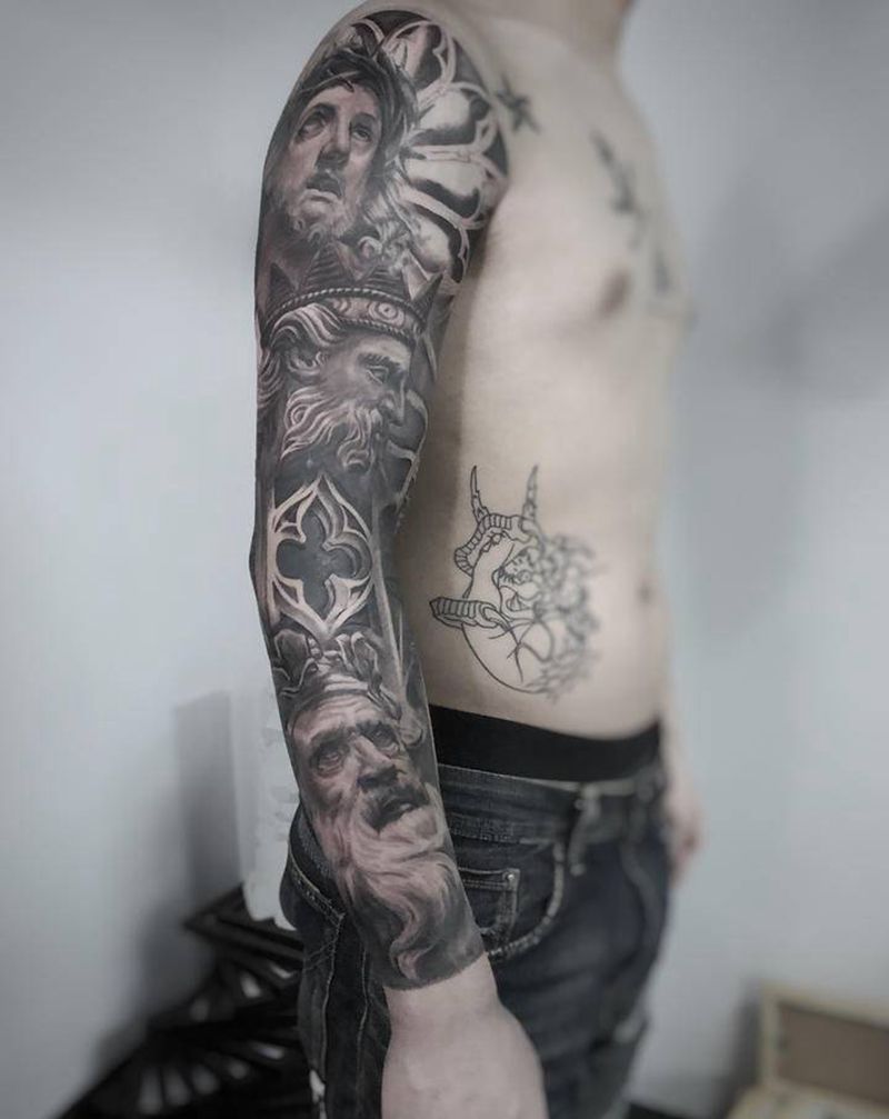 石膏像花臂纹身图片_手臂欧美写实纹身图案