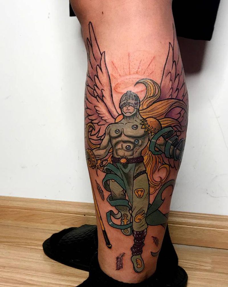 天使兽纹身图片_脚部腿部Old SchoolNew School纹身图案