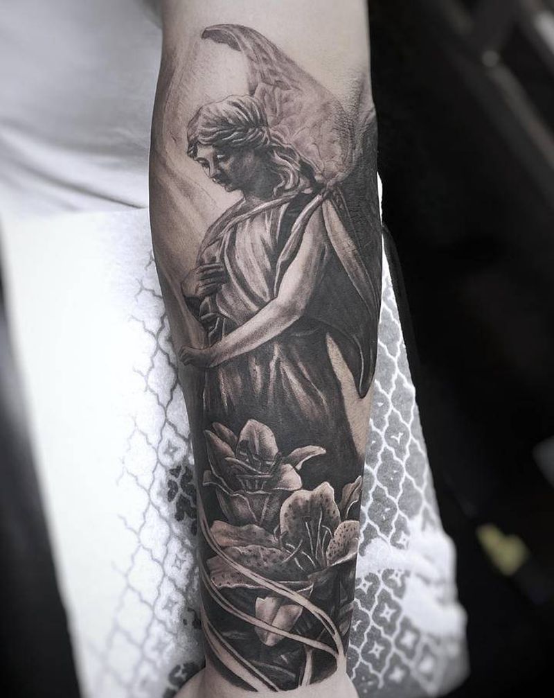天使纹身图片_手臂欧美写实纹身图案