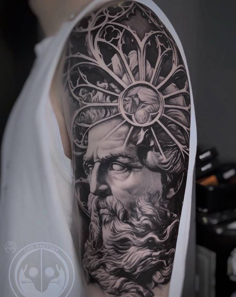 波塞冬纹身图片_手臂欧美写实海神波塞冬纹身图案