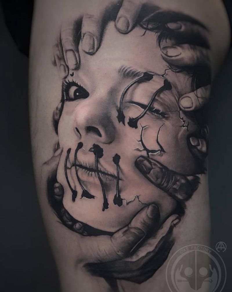 有几只手 未完纹身图片_腿部欧美写实纹身图案