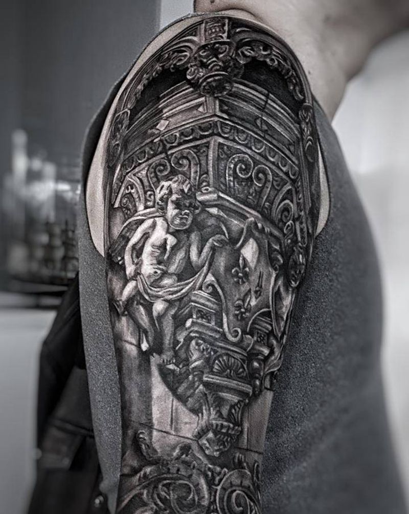 石膏雕像纹身图片_手臂欧美写实纹身图案