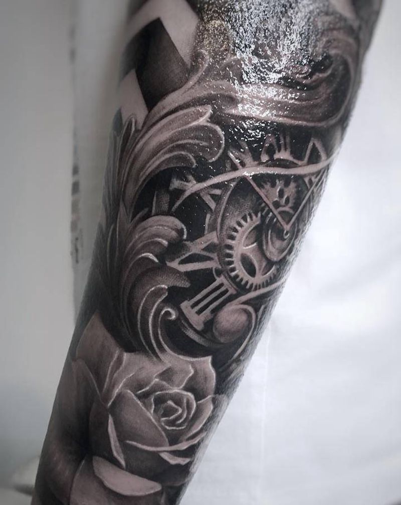 玫瑰纹身图片_手臂欧美写实纹身图案