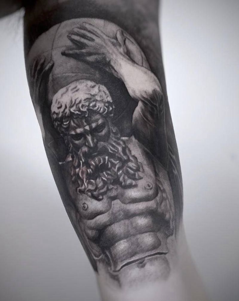 阿特拉斯纹身图片_手臂欧美写实纹身图案