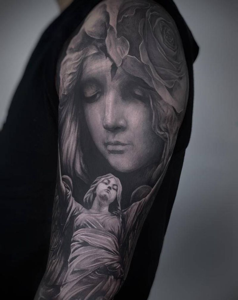 天使纹身图片_手臂欧美写实纹身图案