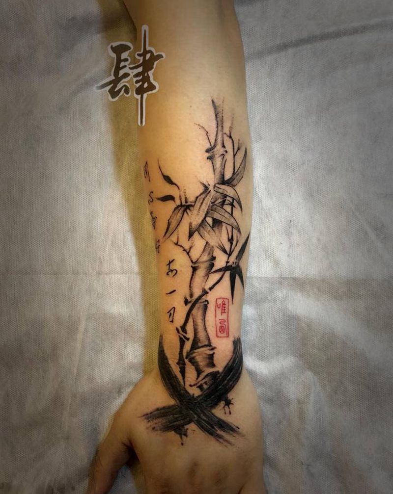 水墨纹身图片_手臂水墨纹身图案