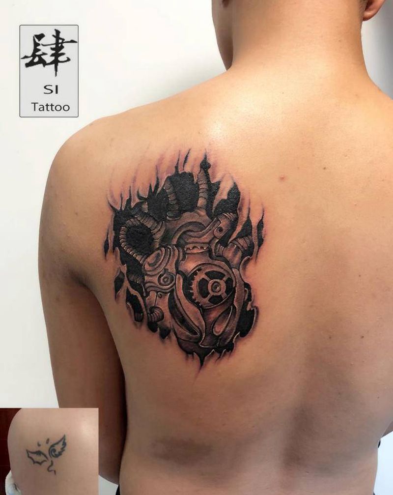 机械纹身图片_背部欧美写实机械纹身图案
