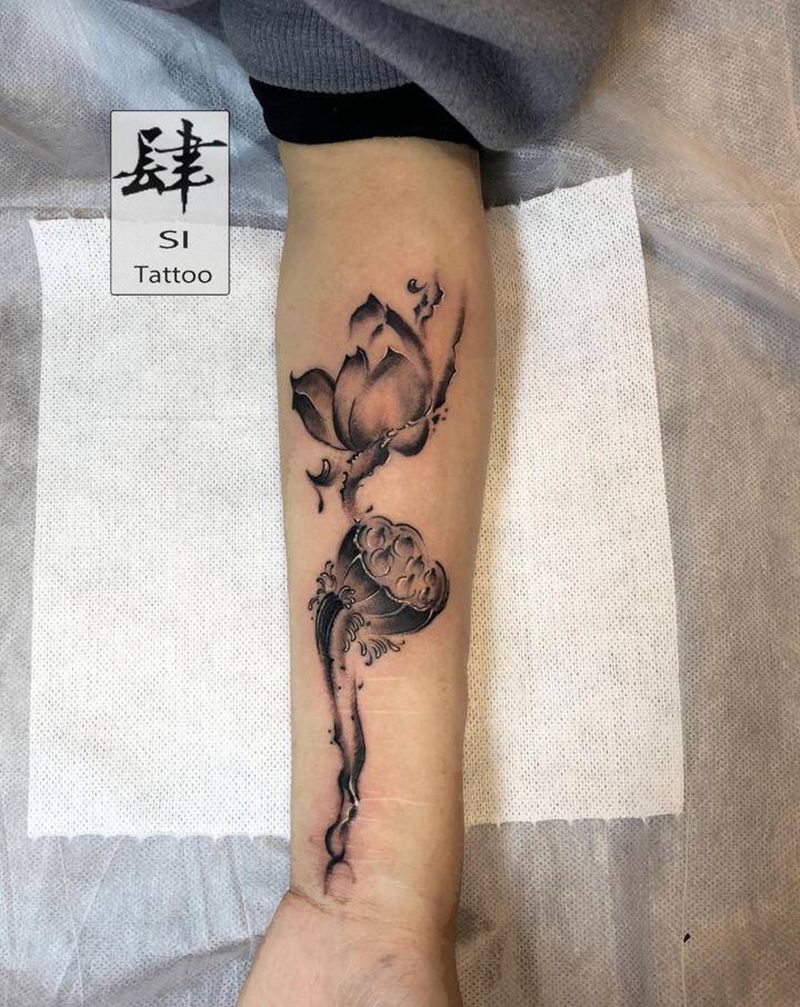 水墨纹身图片_手臂水彩水墨纹身图案