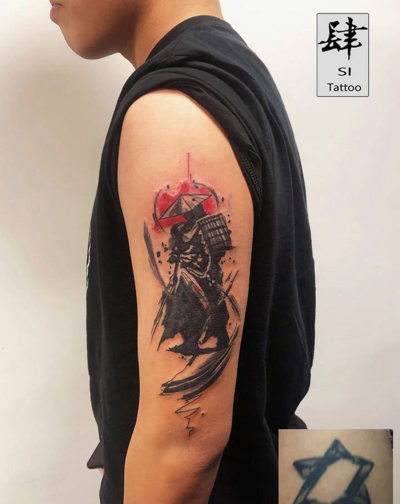 遮盖纹身图片_手臂水墨水彩遮盖纹身图案