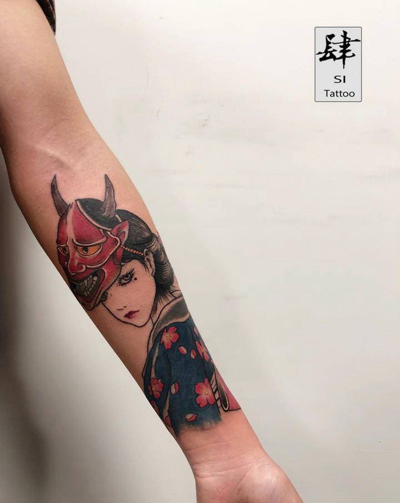 艺妓纹身图片_手臂新传统艺妓纹身图案