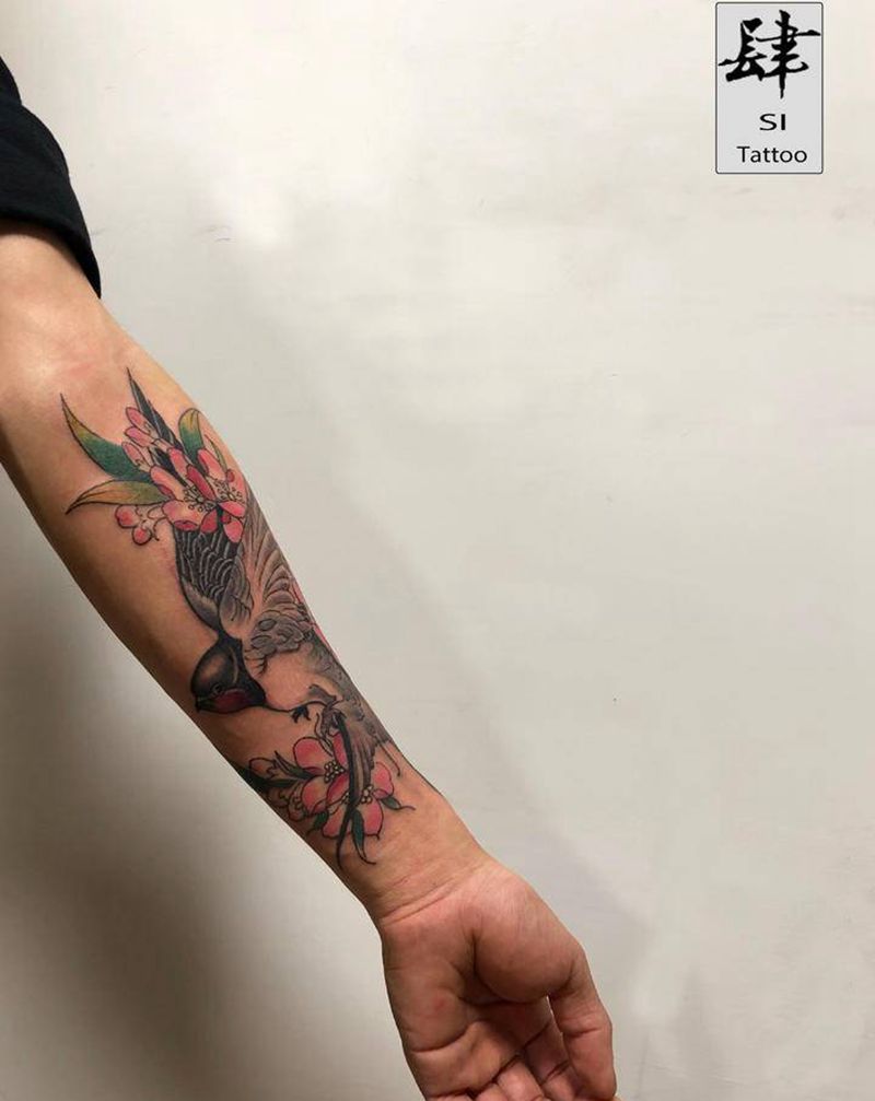 彩色纹身图片_手臂水墨新传统纹身图案