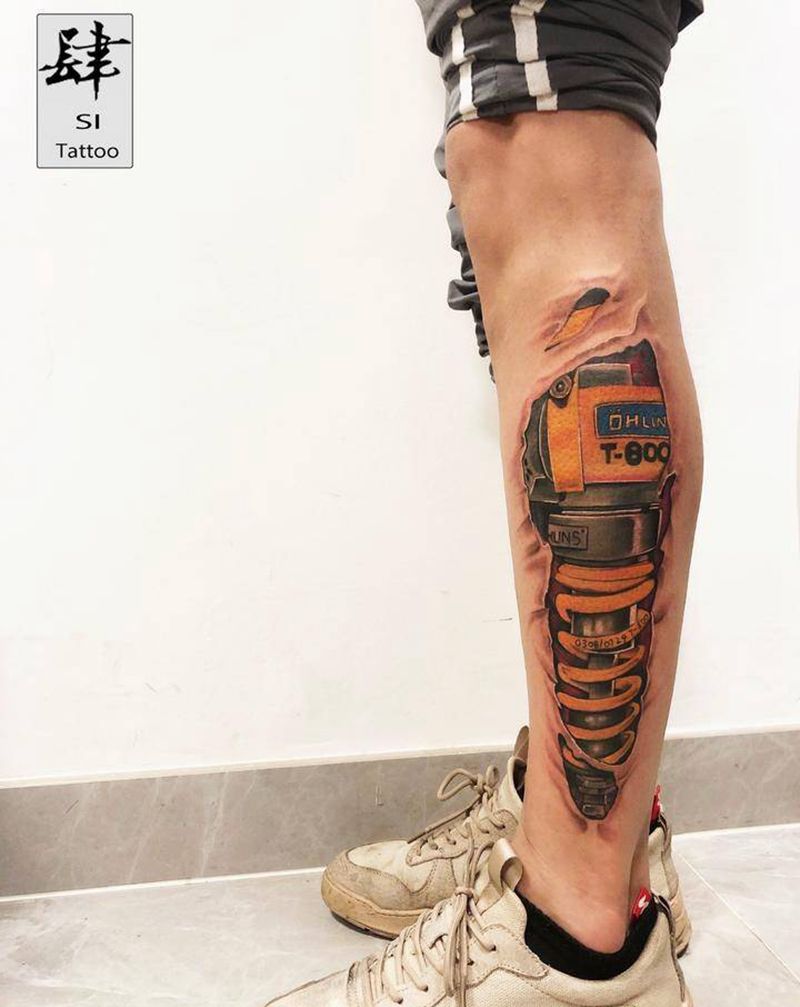 机械纹身图片_腿部机械纹身图案