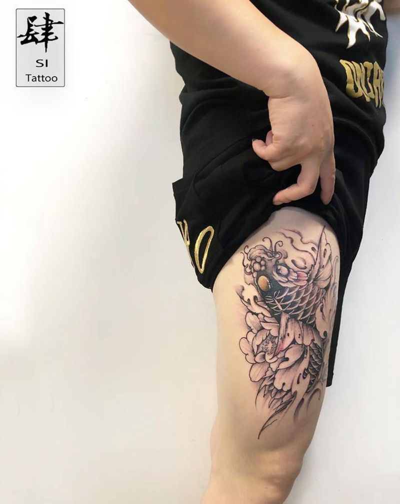 鲤鱼纹身图片_臀部腿部新传统老传统鲤鱼纹身图案