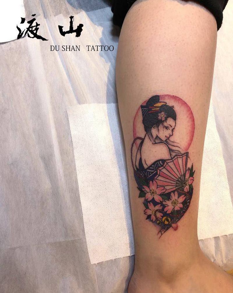 艺妓纹身图片_手臂老传统新传统艺妓纹身图案