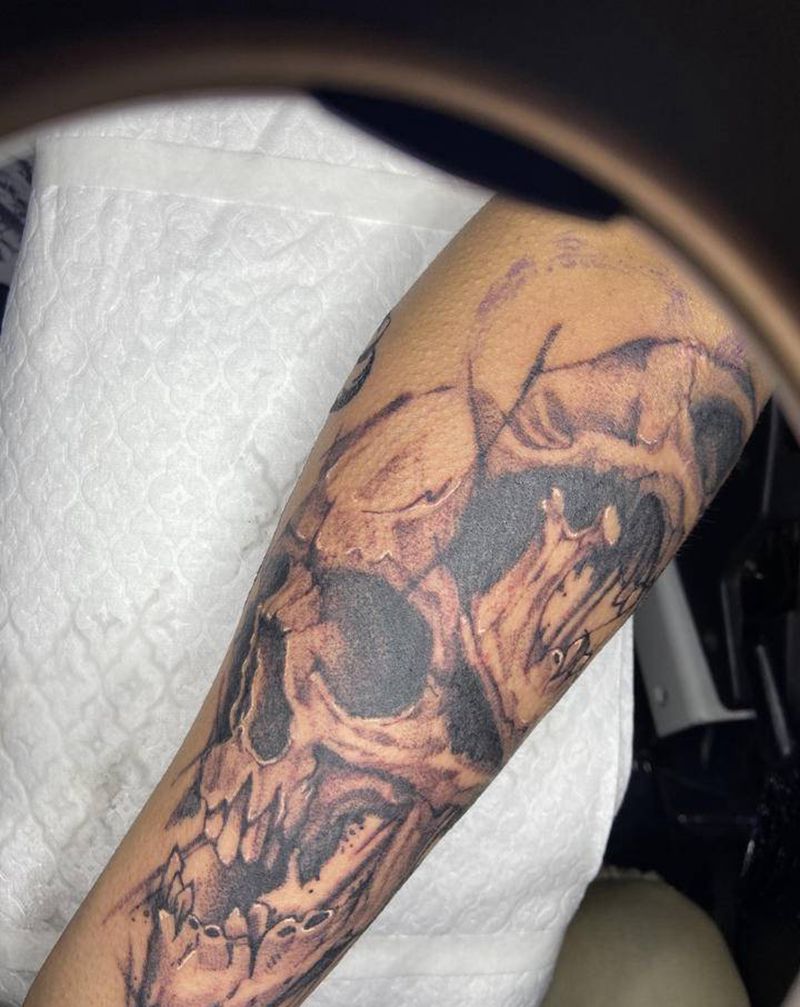 骷髅纹身图片_手臂欧美写实纹身图案