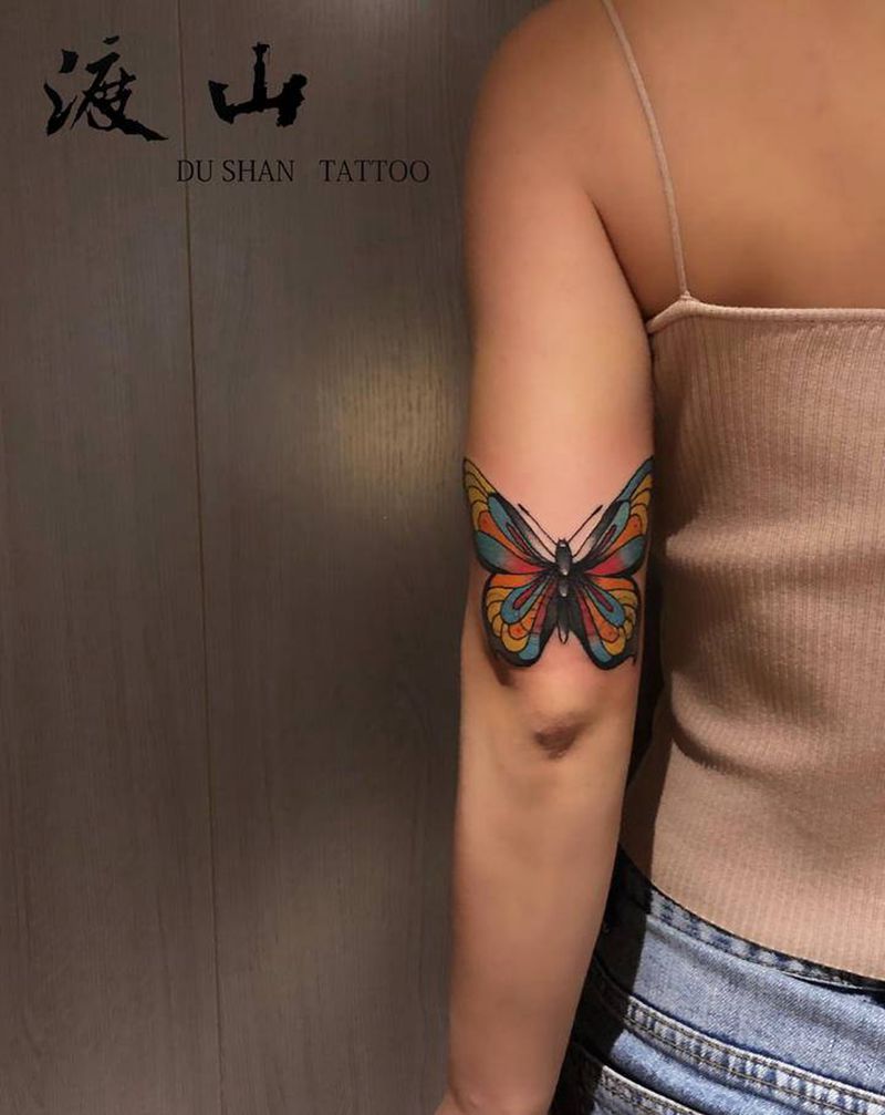 ▪️彩色蝴蝶▪️ 遮盖纹身图片_手臂水彩新传统纹身图案