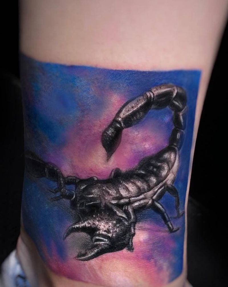 天蝎座纹身图片_腿部欧美写实纹身图案