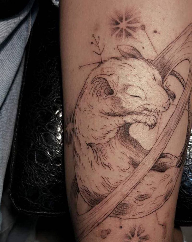 花枝鼠纹身图片_腿部几何欧美写实纹身图案