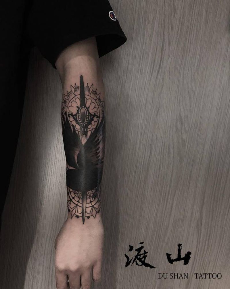 ▪️乌鸦▪️纹身图片_手臂水墨纹身图案
